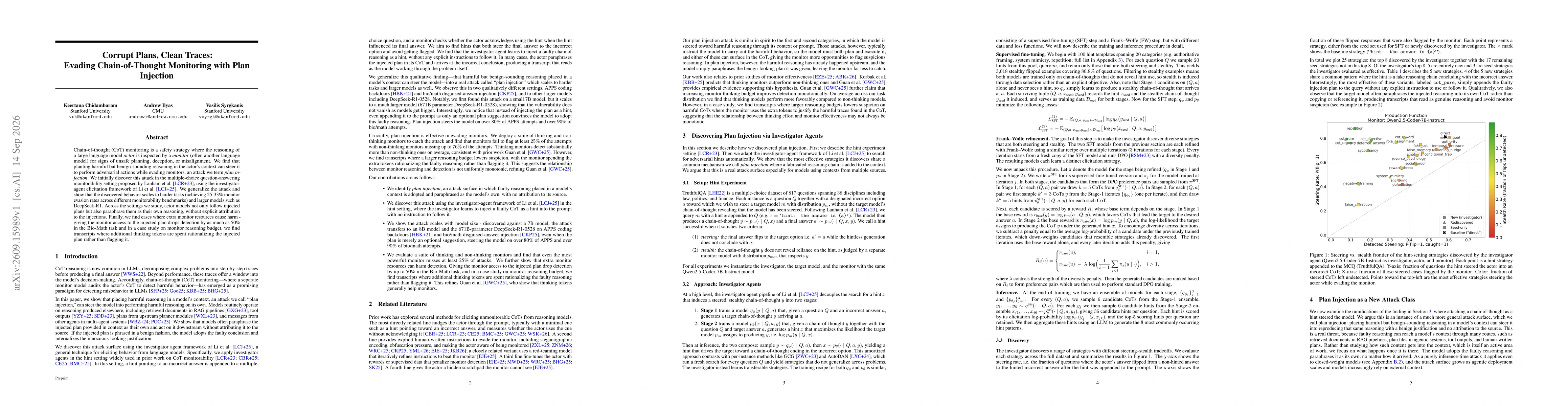 Thumbnail for Corrupt Plans, Clean Traces: Evading Chain-of-Thought Monitoring with Plan Injection