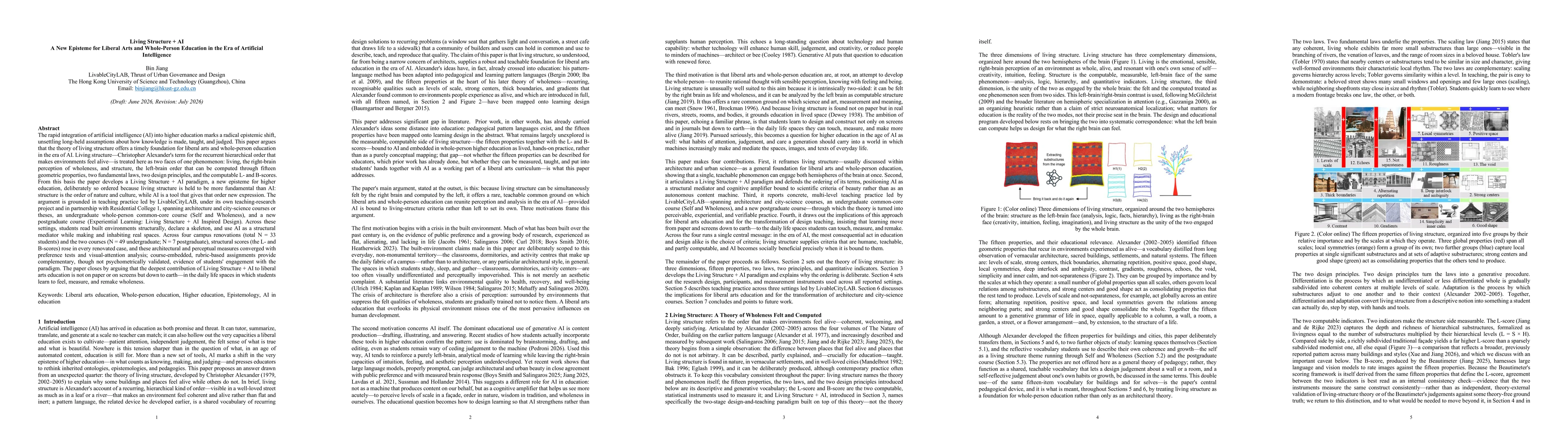Thumbnail for Living Structure + AI: A New Episteme for Liberal Arts and Whole-Person Education in the Era of Artificial Intelligence