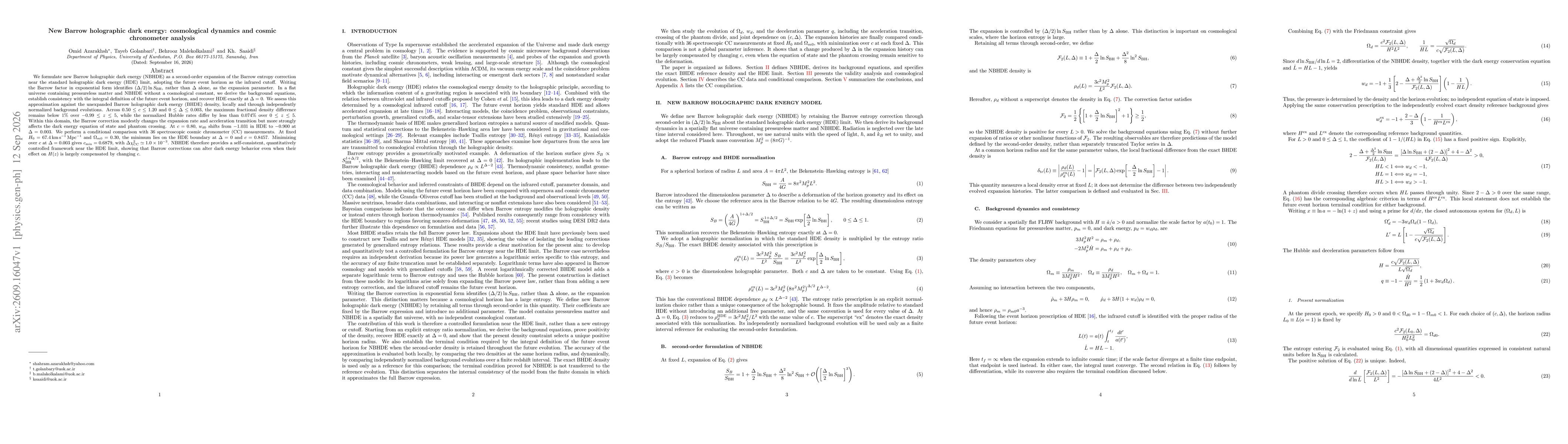 Thumbnail for New Barrow holographic dark energy: cosmological dynamics and cosmic chronometer analysis