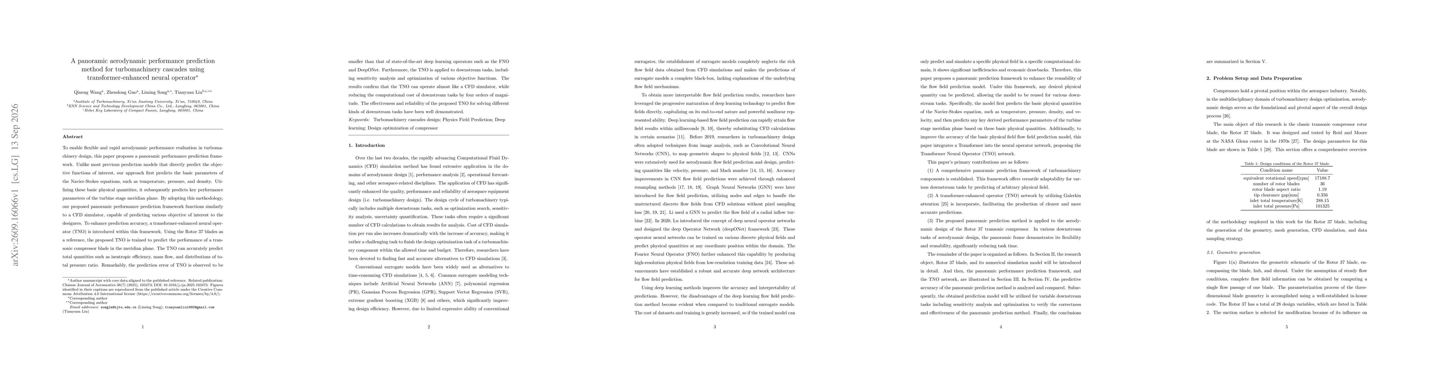 Thumbnail for A panoramic aerodynamic performance prediction method for turbomachinery cascades using transformer-enhanced neural operator