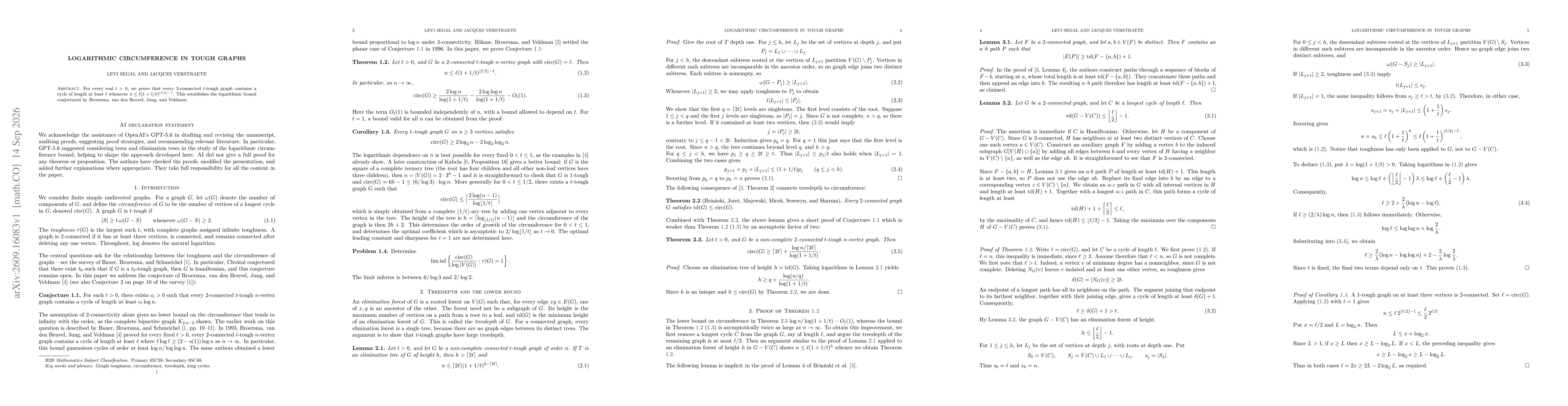 Thumbnail for Logarithmic Circumference In Tough Grahphs