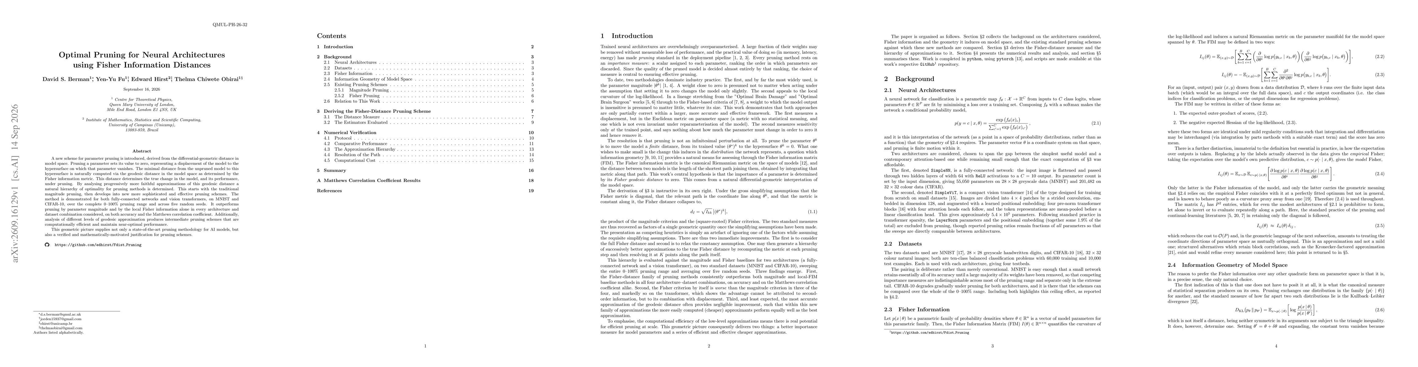 Thumbnail for Optimal Pruning for Neural Architectures using Fisher Information Distances