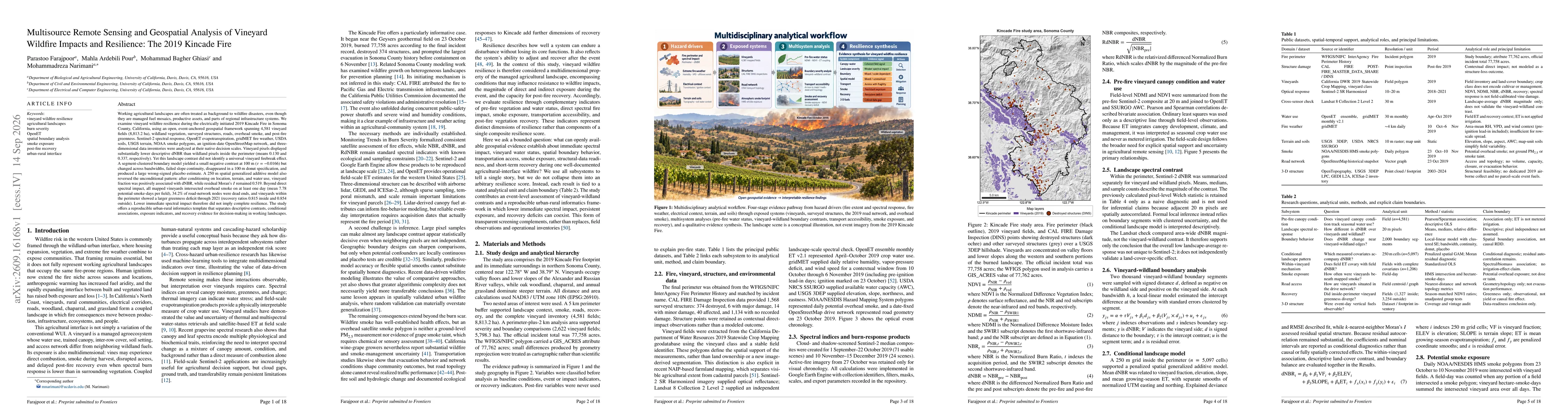 Thumbnail for Multisource Remote Sensing and Geospatial Analysis of Vineyard Wildfire Impacts and Resilience: The 2019 Kincade Fire