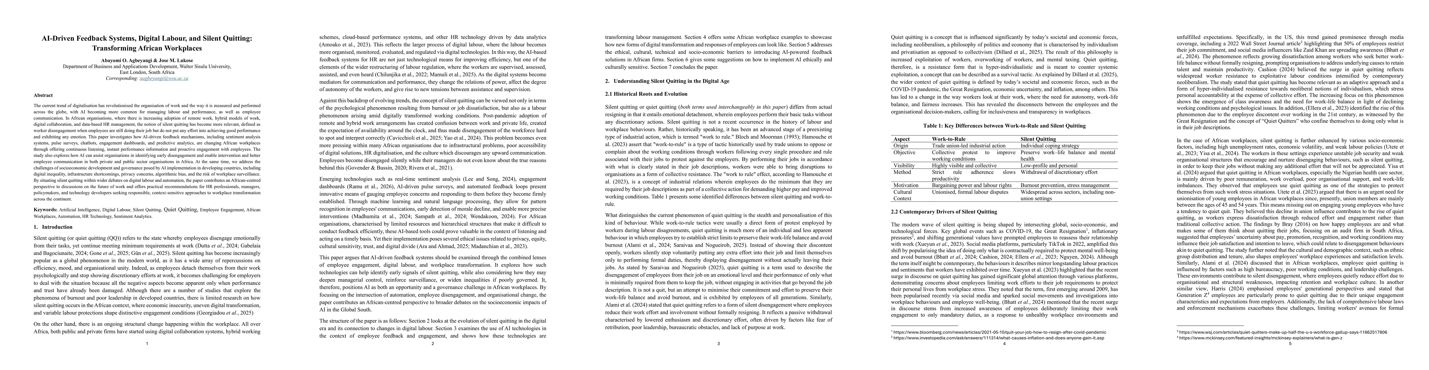 Thumbnail for AI-Driven Feedback Systems, Digital Labour, and Silent Quitting: Transforming African Workplaces