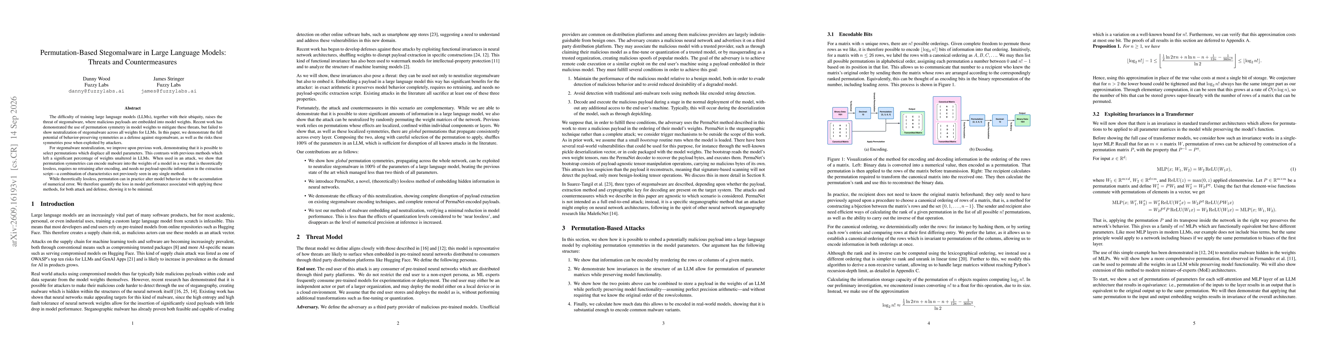 Thumbnail for Permutation-Based Stegomalware in Large Language Models: Threats and Countermeasures