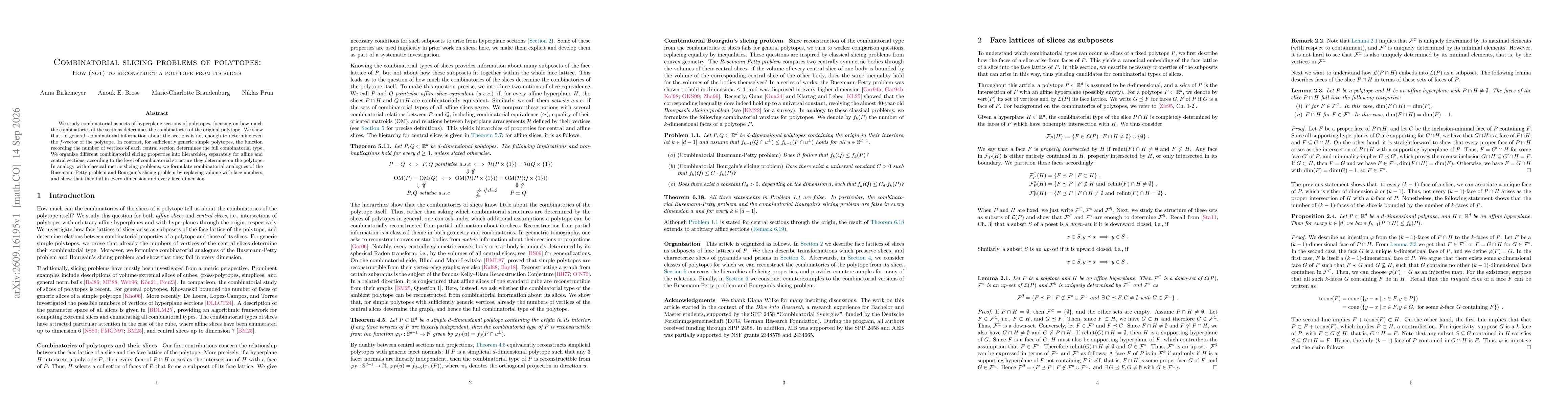 Thumbnail for Combinatorial slicing problems of polytopes: How (not) to reconstruct a polytope from its slices