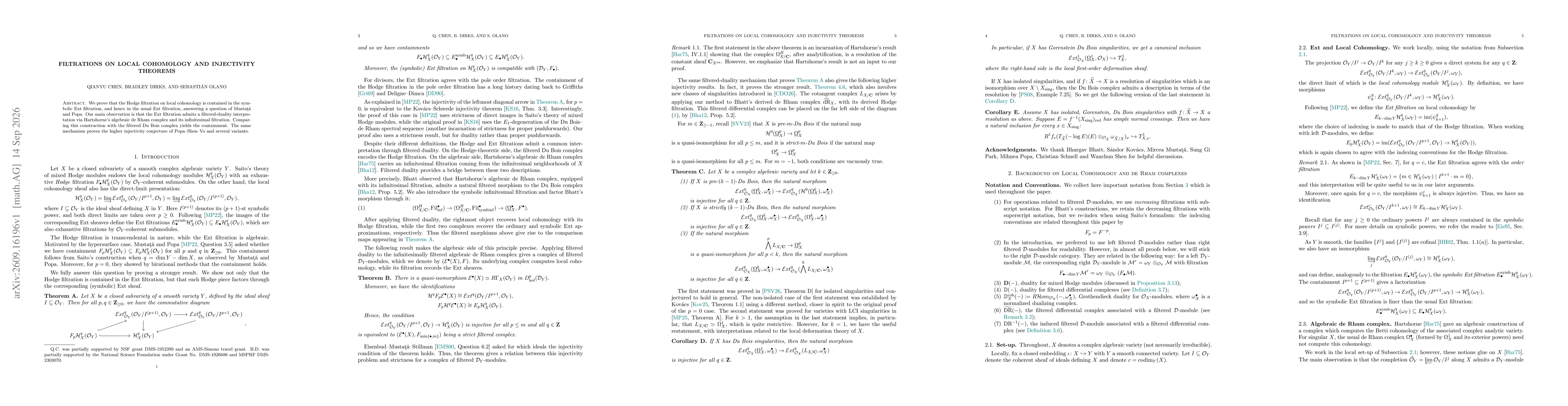Thumbnail for Filtrations on Local Cohomology and Injectivity Theorems