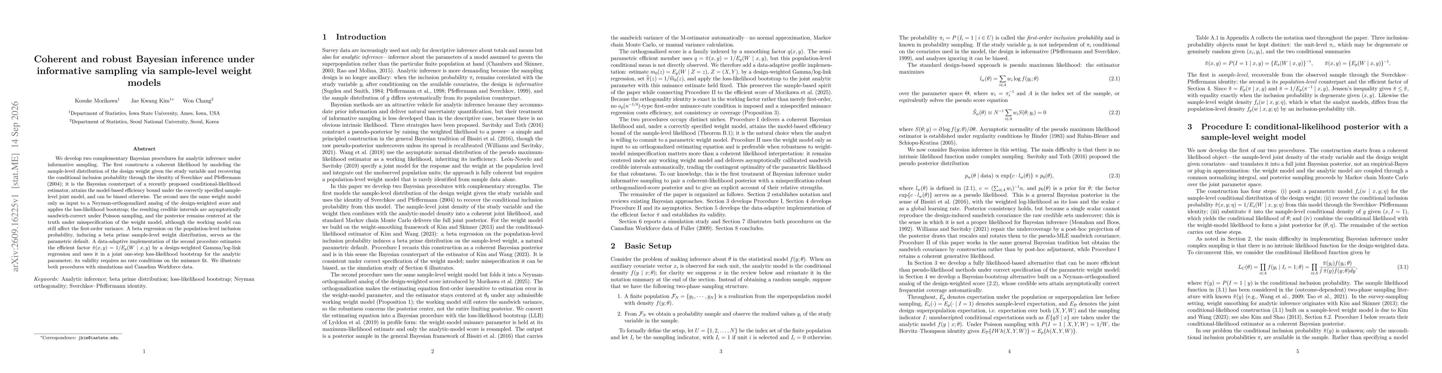 Thumbnail for Coherent and robust Bayesian inference under informative sampling via sample-level weight models