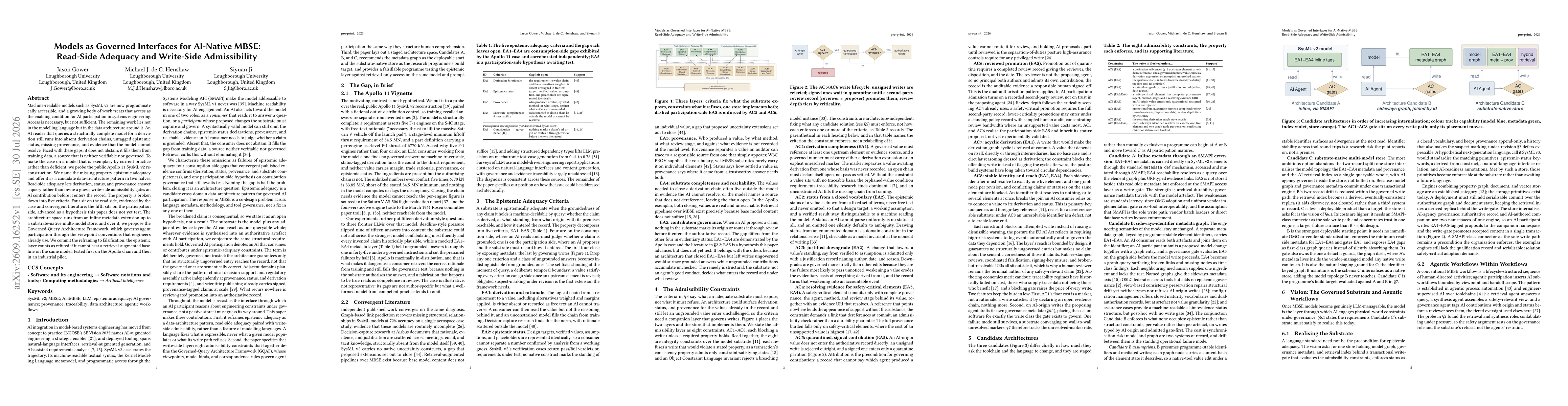 Thumbnail for Models as Governed Interfaces for AI-Native MBSE: Read-Side Adequacy and Write-Side Admissibility