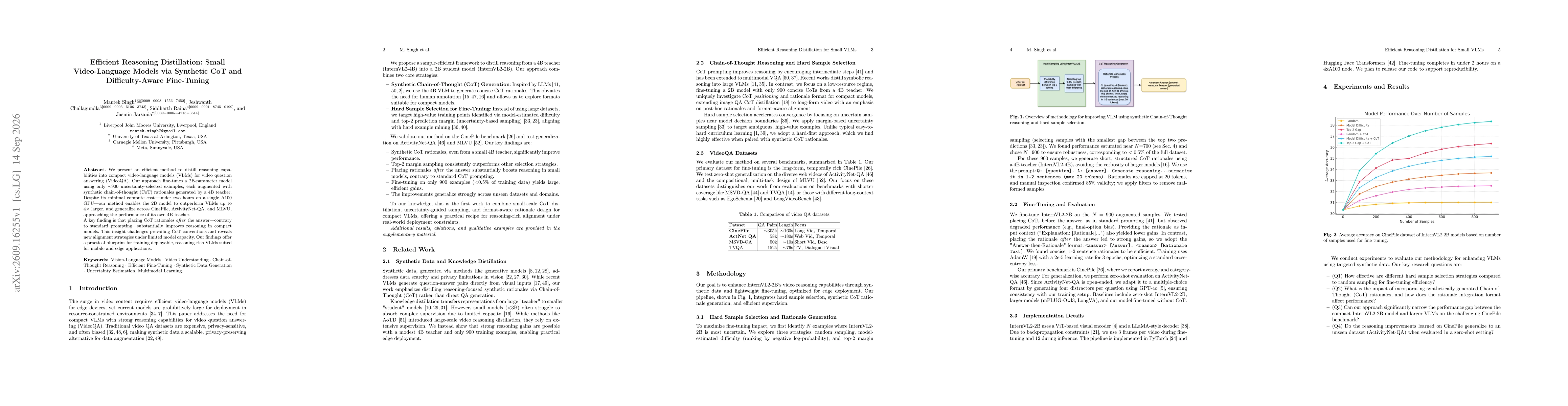 Thumbnail for Efficient Reasoning Distillation: Small Video-Language Models via Synthetic CoT and Difficulty-Aware Fine-Tuning