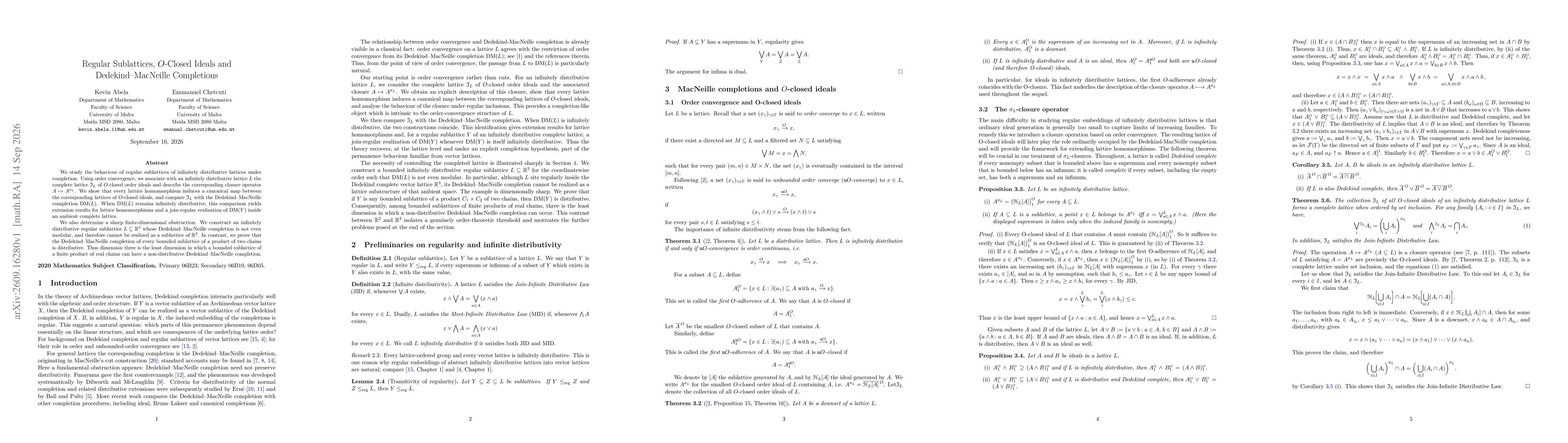 Thumbnail for Regular Sublattices, O Closed Ideals and Dedekind MacNeille Completions