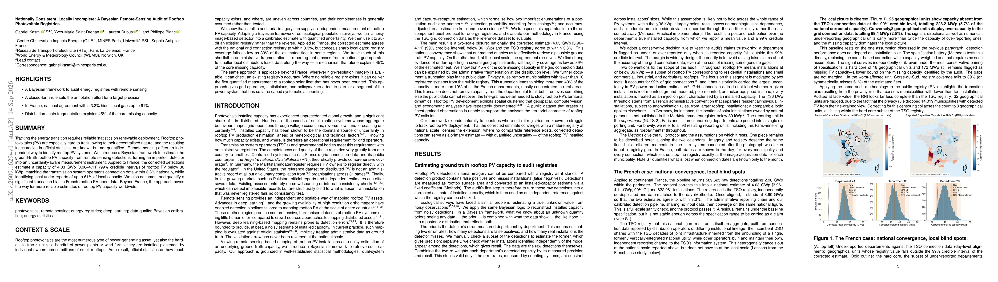 Thumbnail for Nationally Consistent, Locally Incomplete: A Bayesian Remote-Sensing Audit of Rooftop Photovoltaic Registries