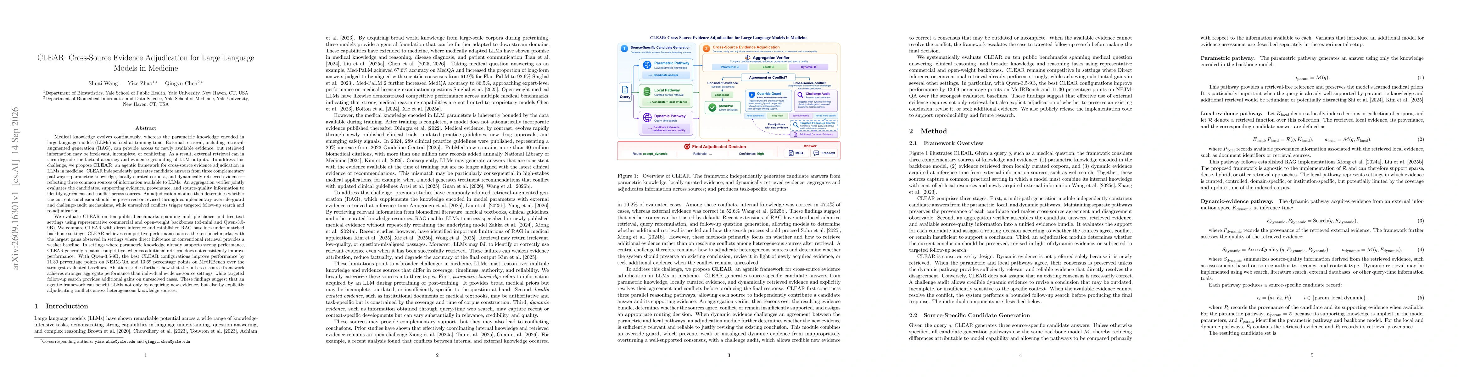 Thumbnail for CLEAR: Cross-Source Evidence Adjudication for Large Language Models in Medicine