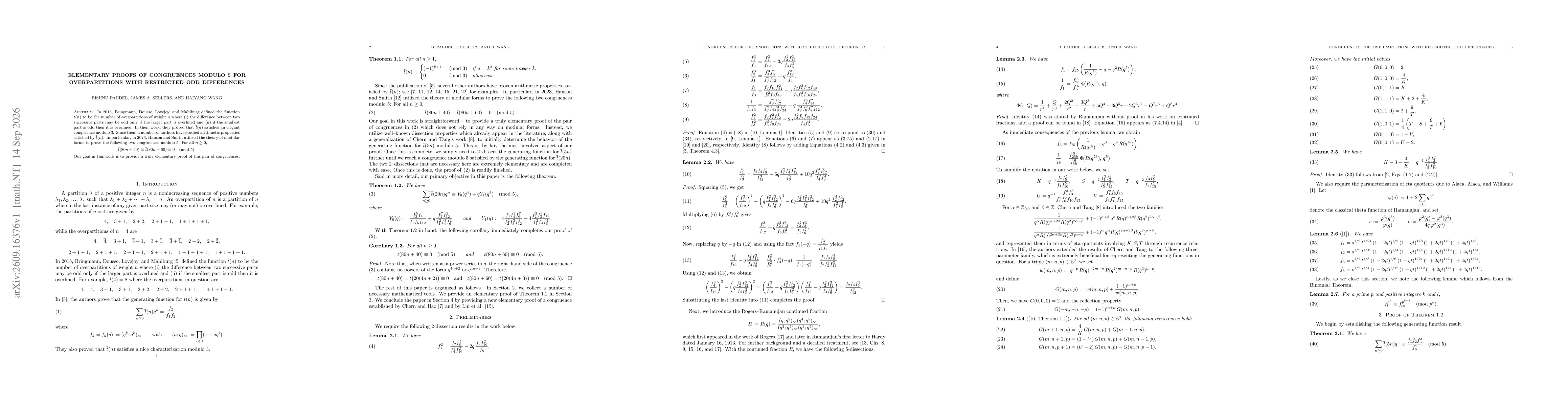 Thumbnail for Elementary proofs of congruences modulo 5 for overpartitions with restricted odd differences