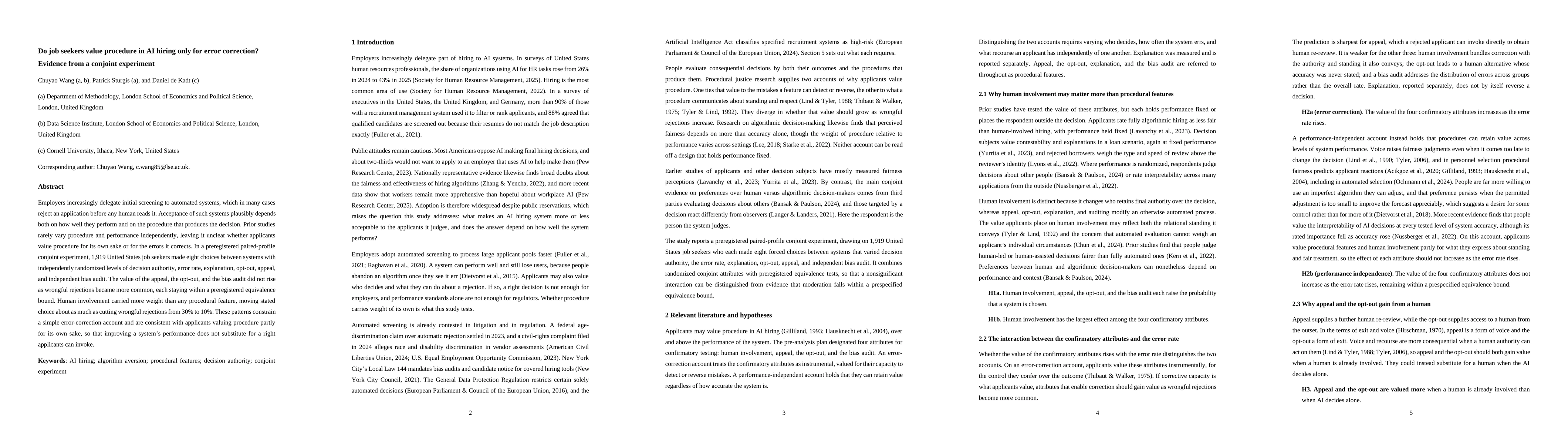 Thumbnail for Do job seekers value procedure in AI hiring only for error correction? Evidence from a conjoint experiment