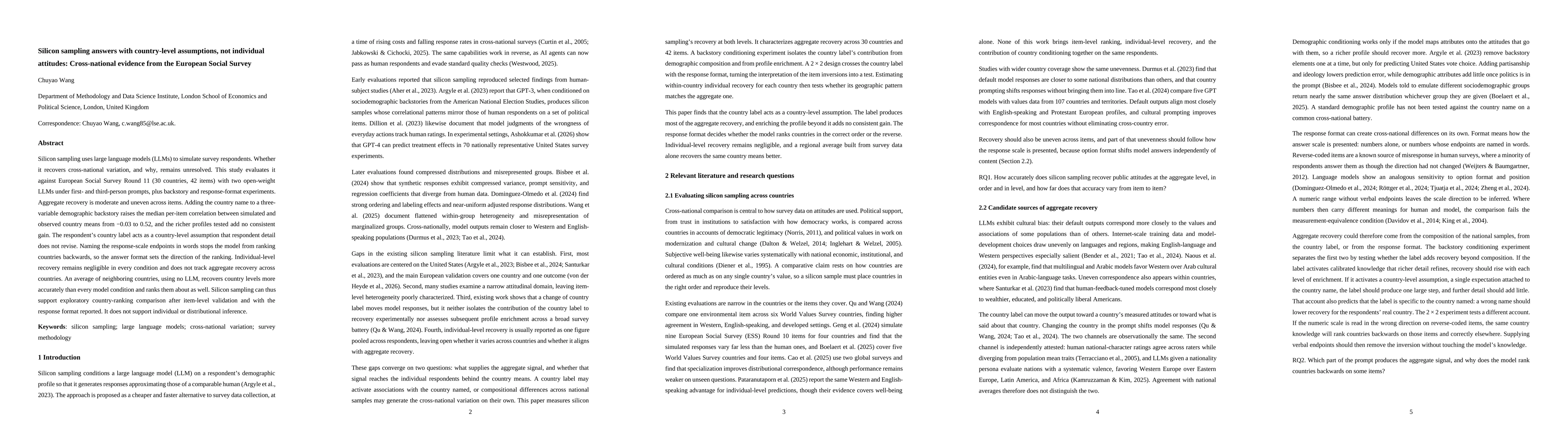 Thumbnail for Silicon sampling answers with country-level assumptions, not individual attitudes: Cross-national evidence from the European Social Survey