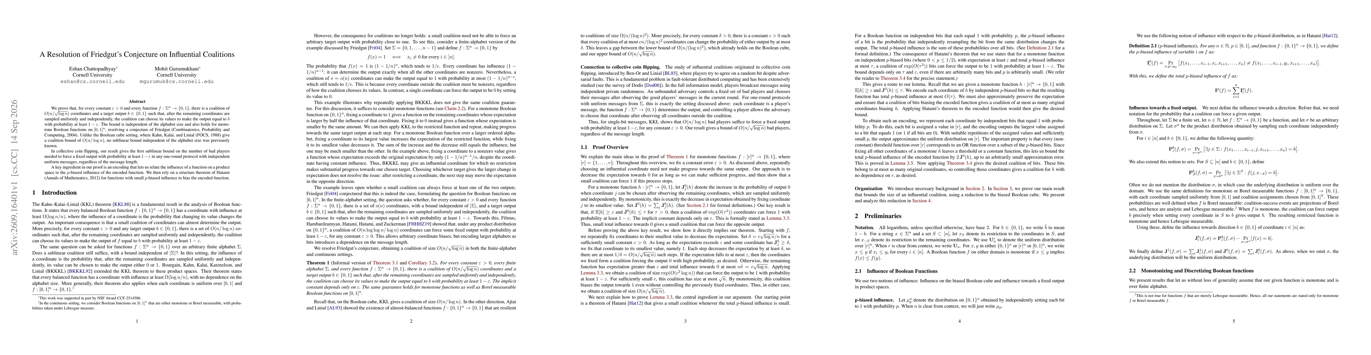 Thumbnail for A Resolution of Friedgut's Conjecture on Influential Coalitions