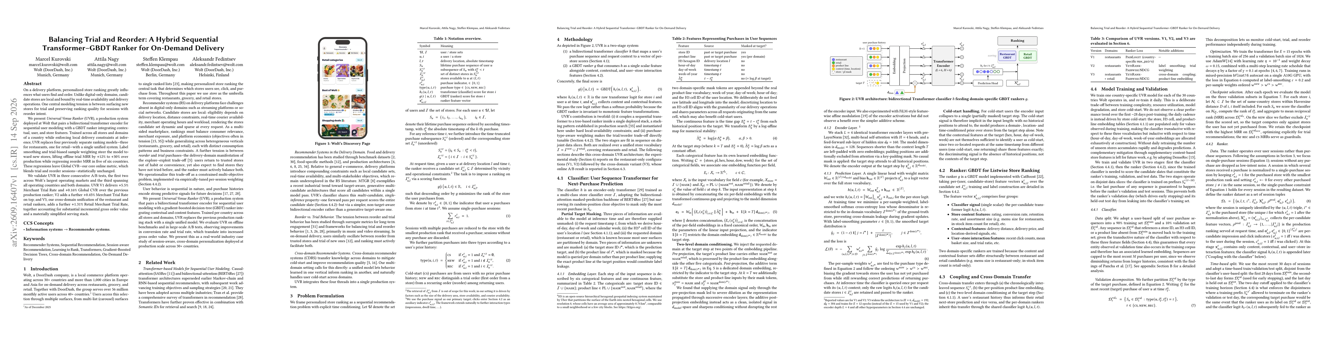 Thumbnail for Balancing Trial and Reorder: A Hybrid Sequential Transformer-GBDT Ranker for On-Demand Delivery