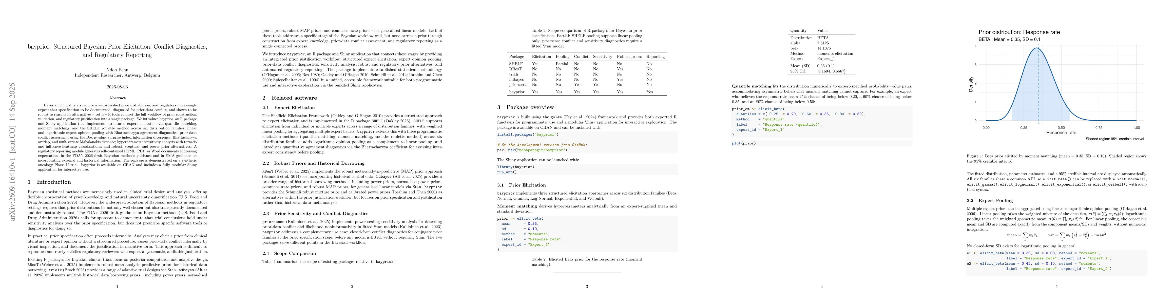 Thumbnail for bayprior: Structured Bayesian Prior Elicitation, Conflict Diagnostics, and Regulatory Reporting
