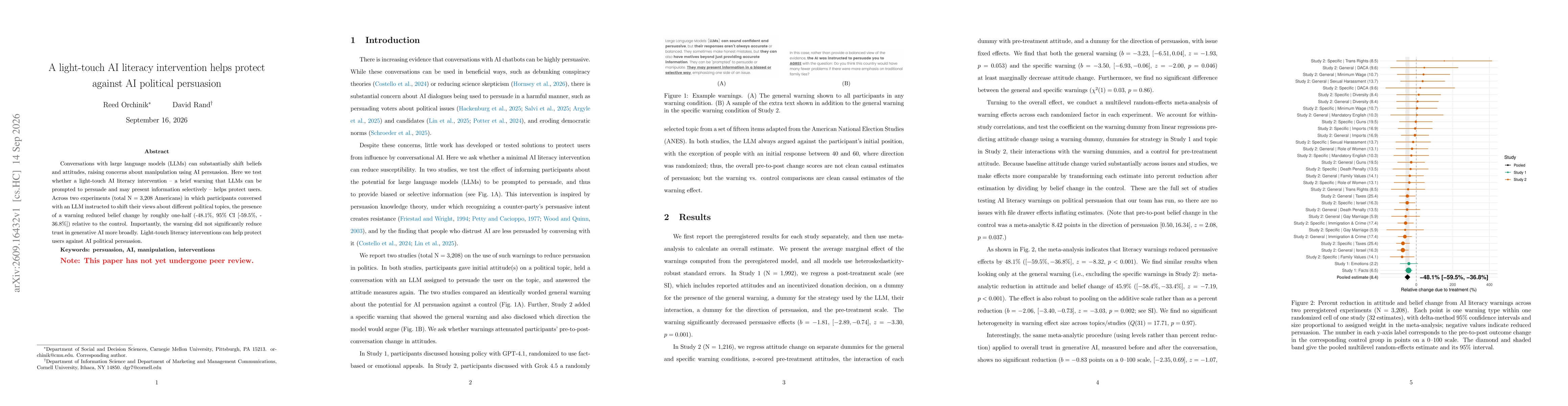 Thumbnail for A light-touch AI literacy intervention helps protect against AI political persuasion