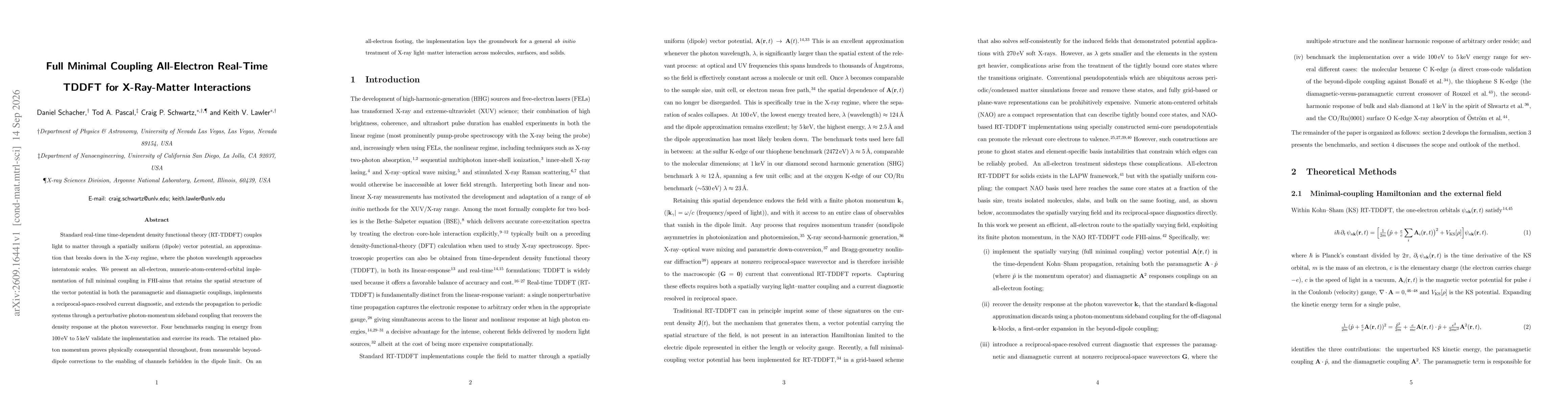 Thumbnail for Full Minimal Coupling All-Electron Real-Time TDDFT for X-Ray-Matter Interactions