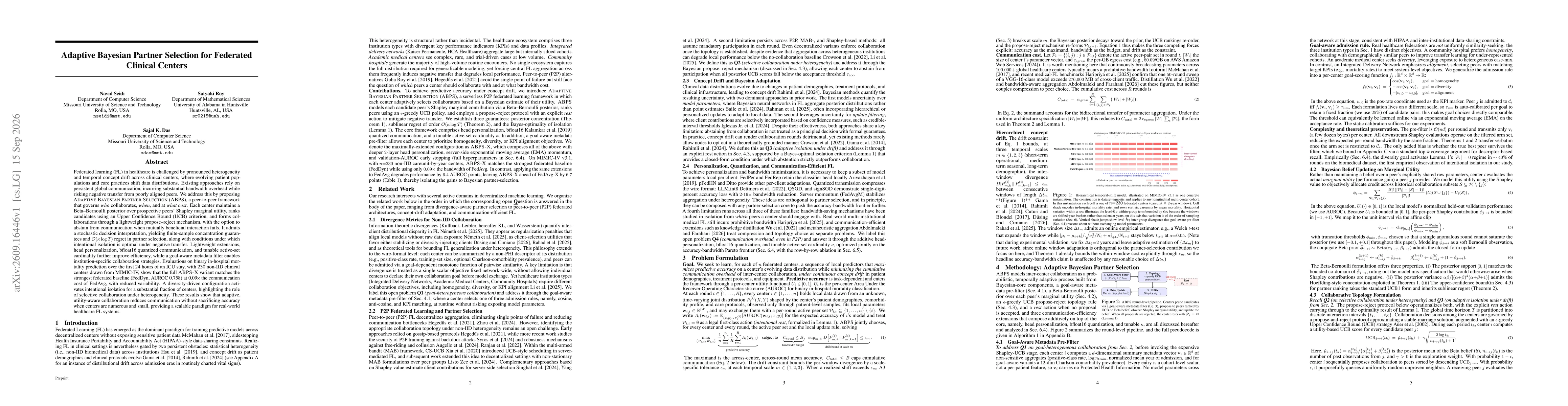 Thumbnail for Adaptive Bayesian Partner Selection for Federated Clinical Centers