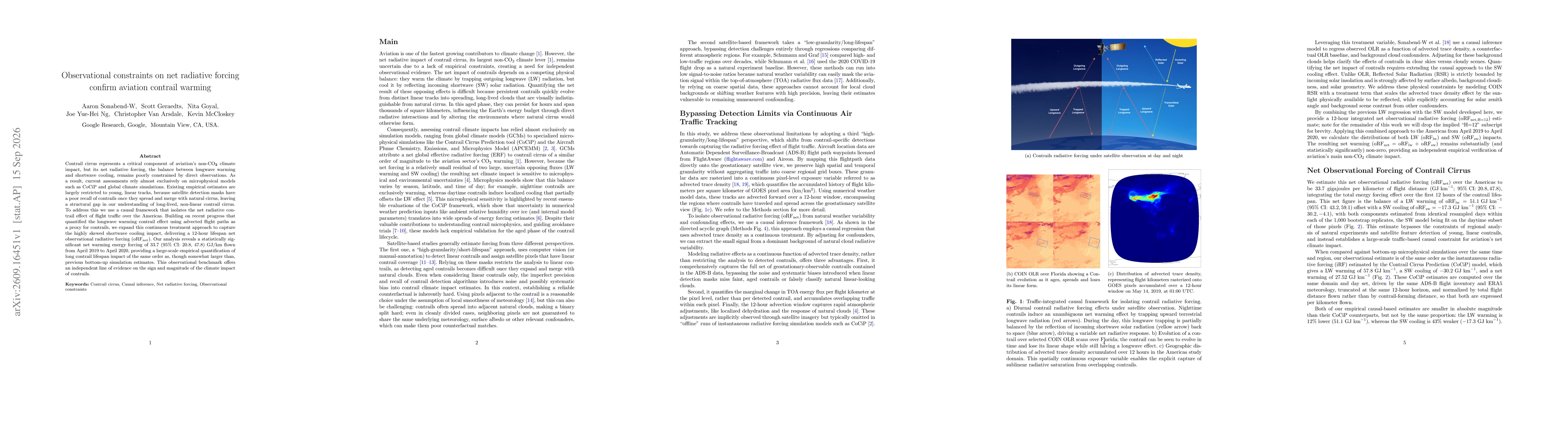 Thumbnail for Observational constraints on net radiative forcing confirm aviation contrail warming
