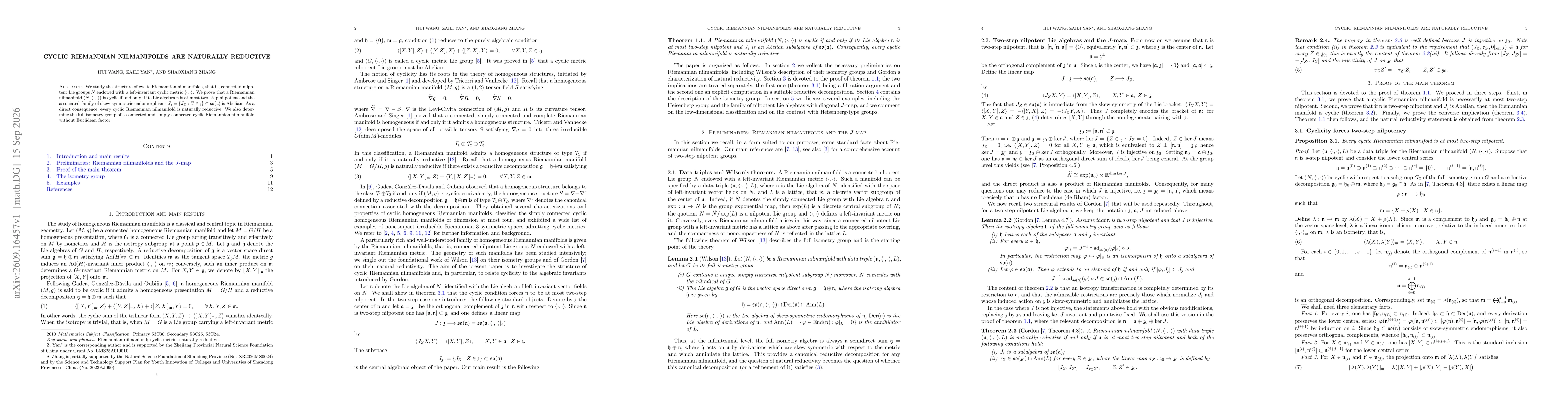 Thumbnail for Cyclic Riemannian nilmanifolds are naturally reductive