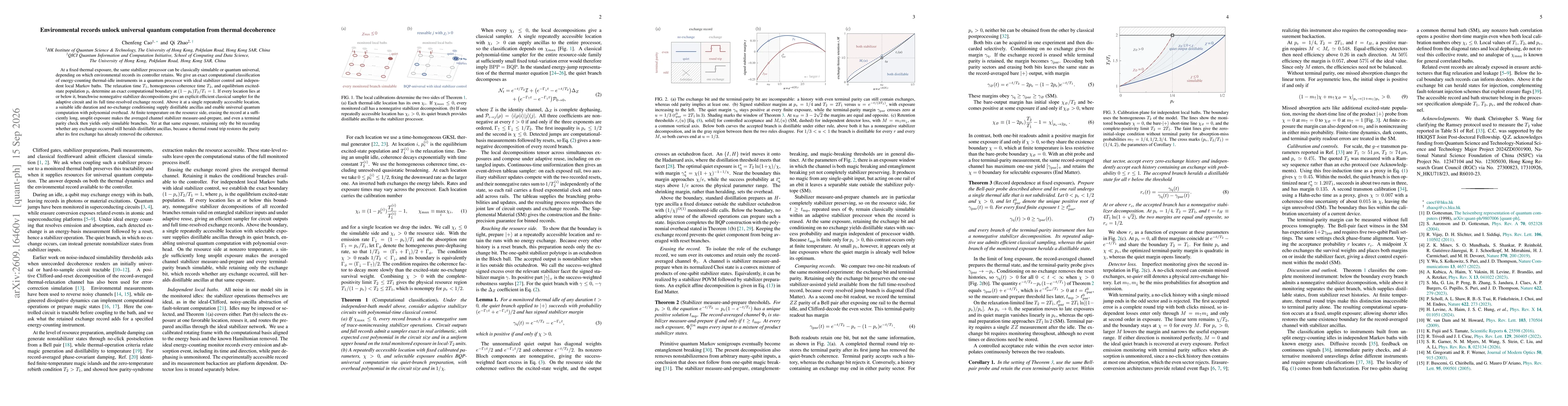 Thumbnail for Environmental records unlock universal quantum computation from thermal decoherence