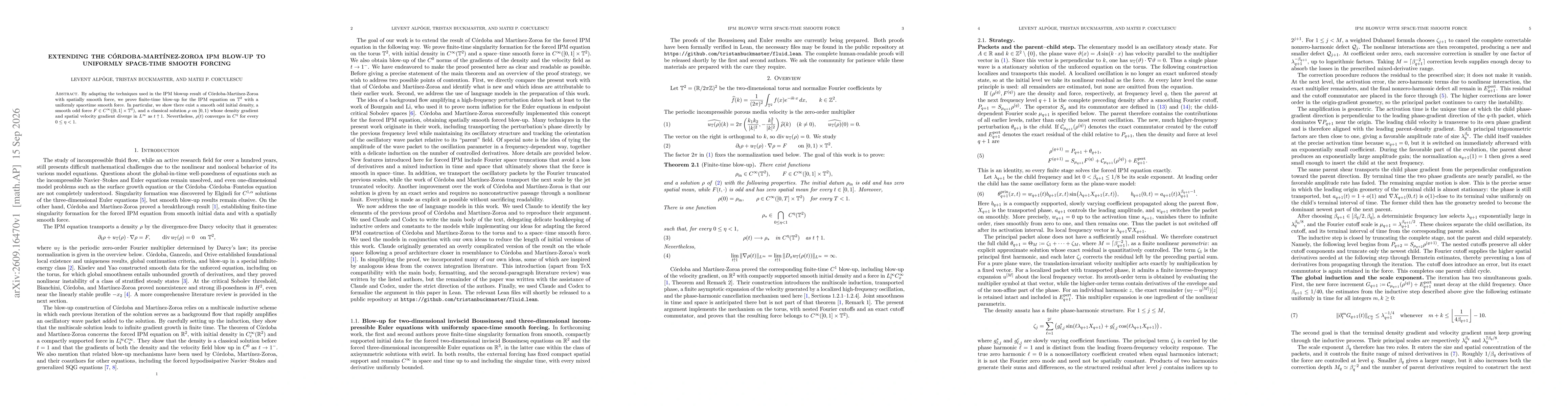 Thumbnail for Extending the Córdoba-Martínez-Zoroa IPM Blow-Up to Uniformly Space-Time Smooth Forcing
