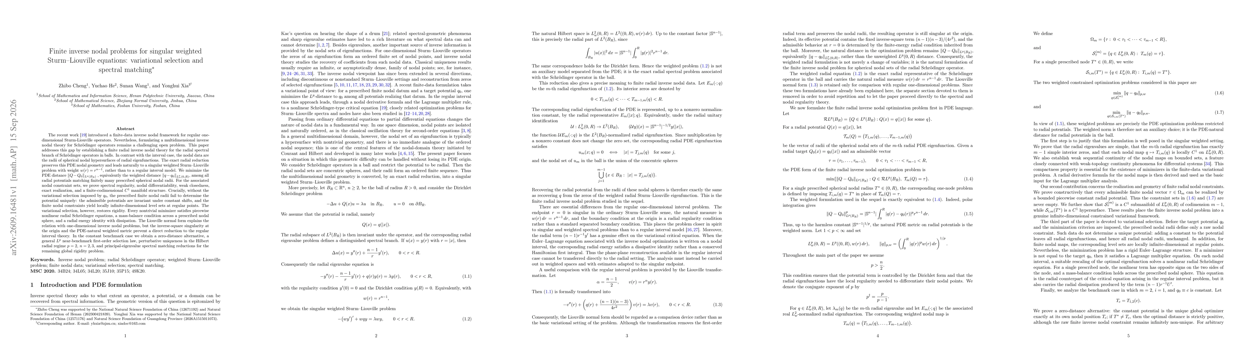 Thumbnail for Finite inverse nodal problems for singular weighted Sturm--Liouville equations: variational selection and spectral matching