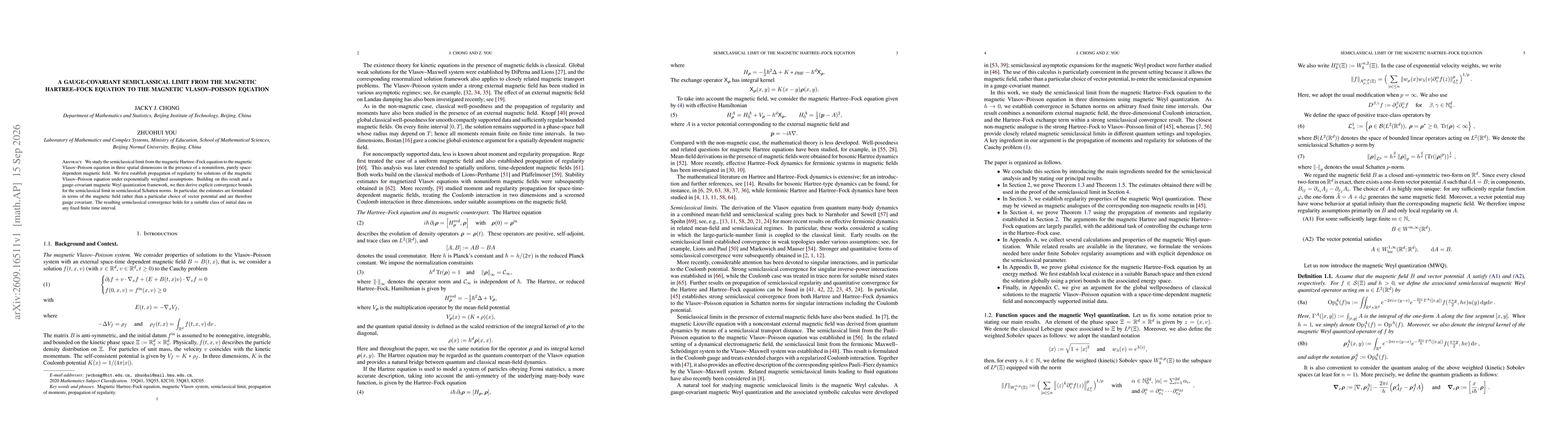 Thumbnail for A Gauge-Covariant Semiclassical Limit from the magnetic Hartree--Fock equation to the magnetic Vlasov--Poisson equation