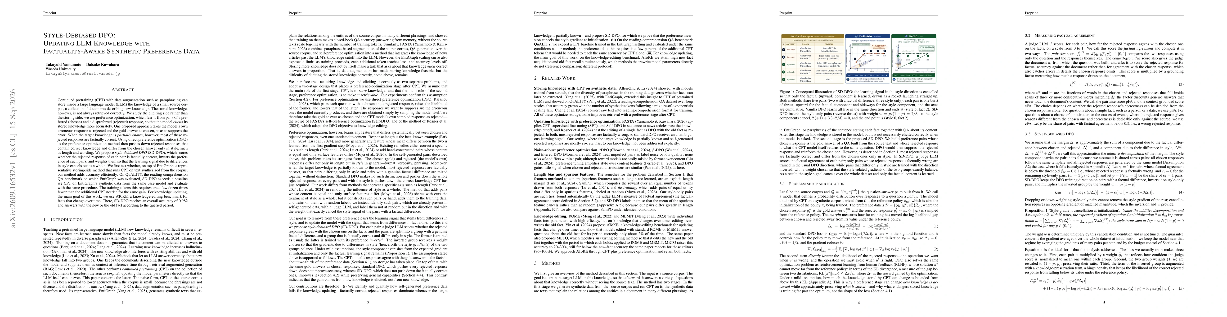Thumbnail for Style-Debiased DPO: Updating LLM Knowledge with Factuality-Aware Synthetic Preference Data