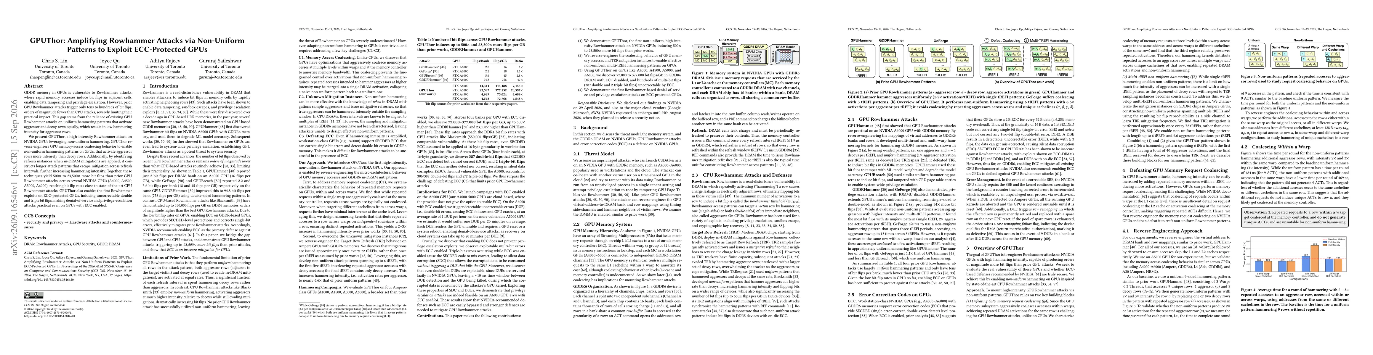 Thumbnail for GPUThor: Amplifying Rowhammer Attacks via Non-Uniform Patterns to Exploit ECC-Protected GPUs