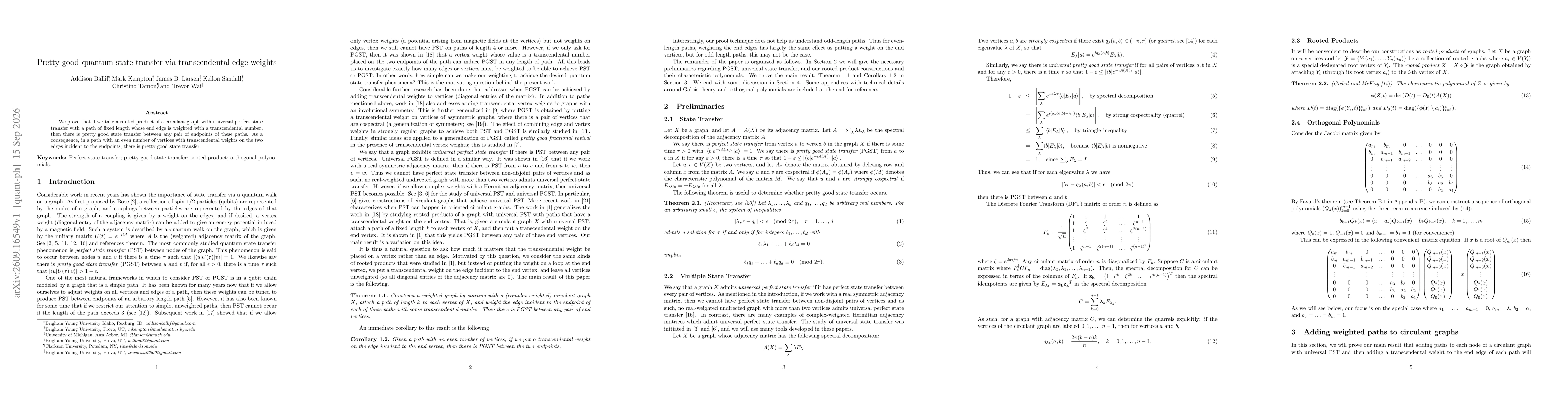 Thumbnail for Pretty good quantum state transfer via transcendental edge weights