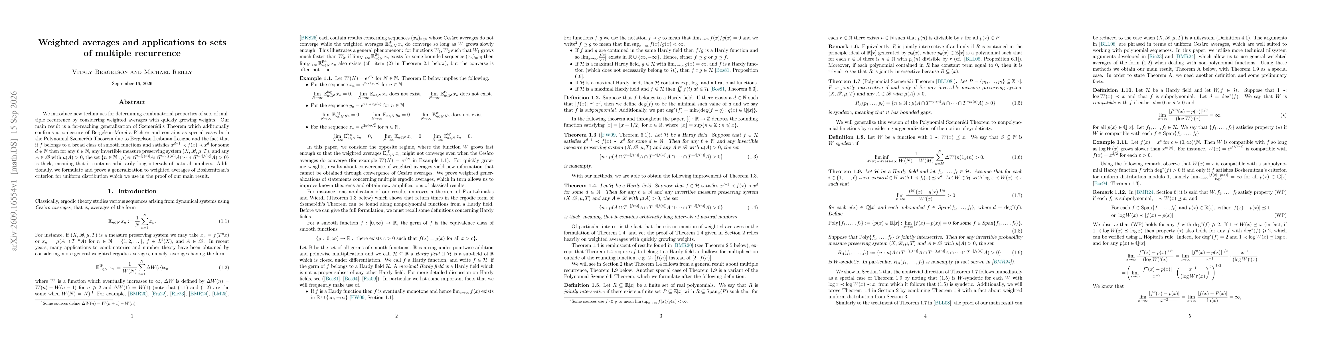 Thumbnail for Weighted averages and applications to sets of multiple recurrence