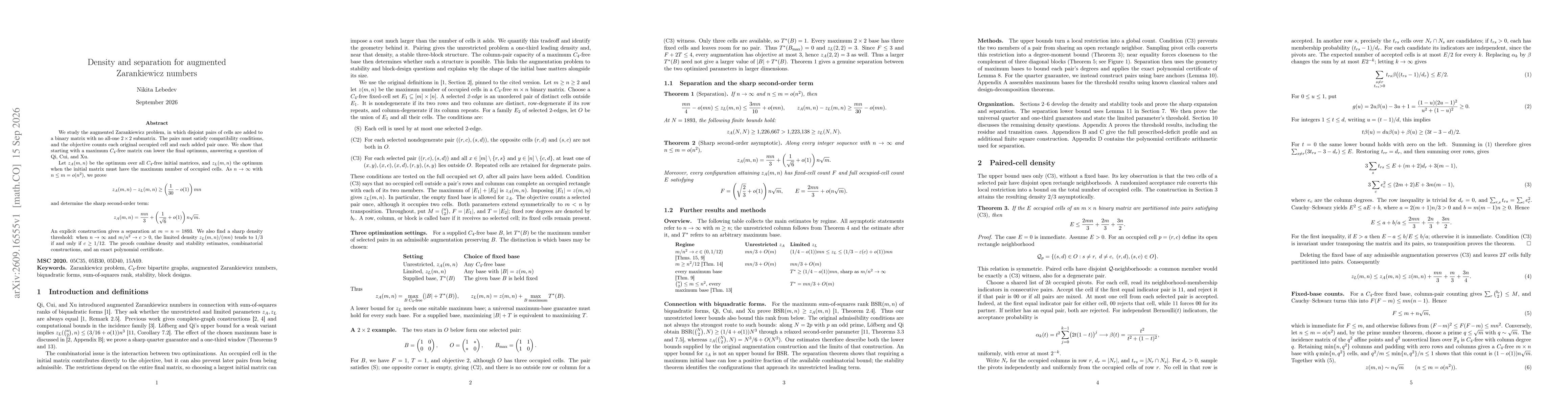 Thumbnail for Density and separation for augmented Zarankiewicz numbers