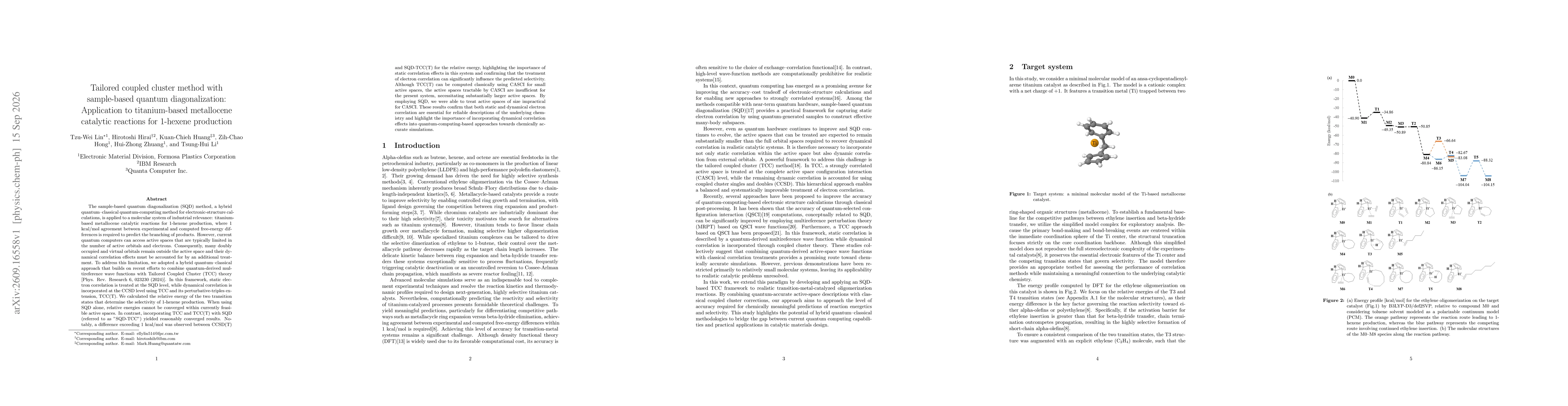 Thumbnail for Tailored coupled cluster method with sample-based quantum diagonalization: Application to titanium-based metallocene catalytic reactions for 1-hexene production