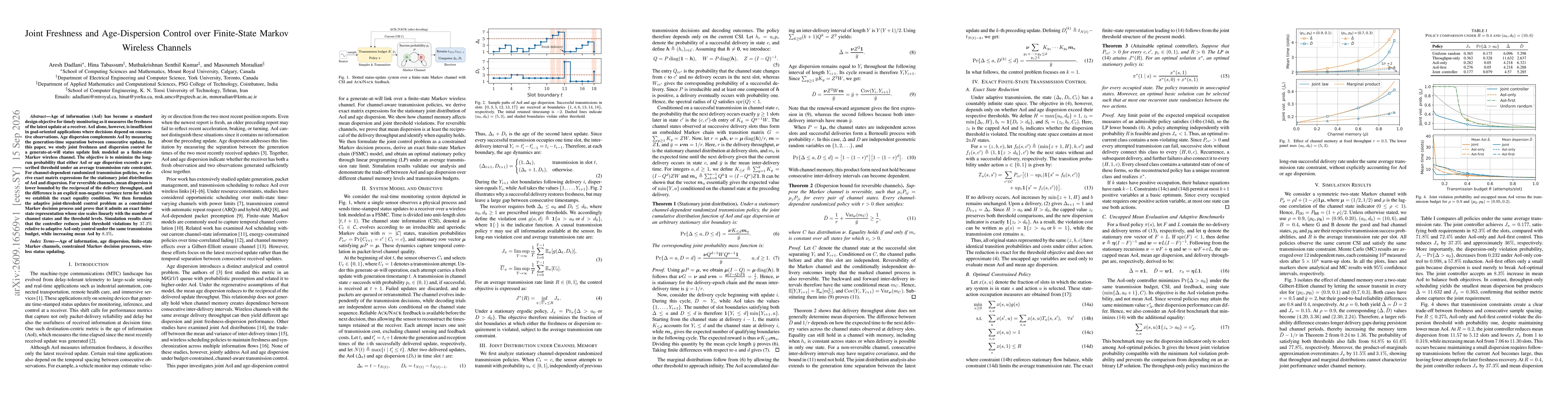 Thumbnail for Joint Freshness and Age-Dispersion Control over Finite-State Markov Wireless Channels