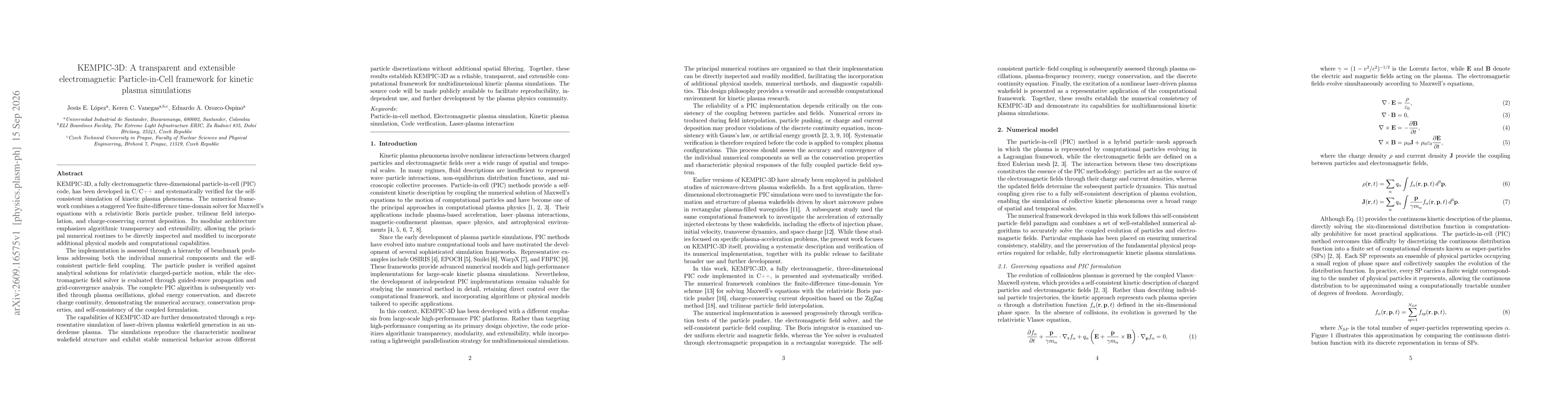 Thumbnail for KEMPIC-3D: A transparent and extensible electromagnetic Particle-in-Cell framework for kinetic plasma simulations