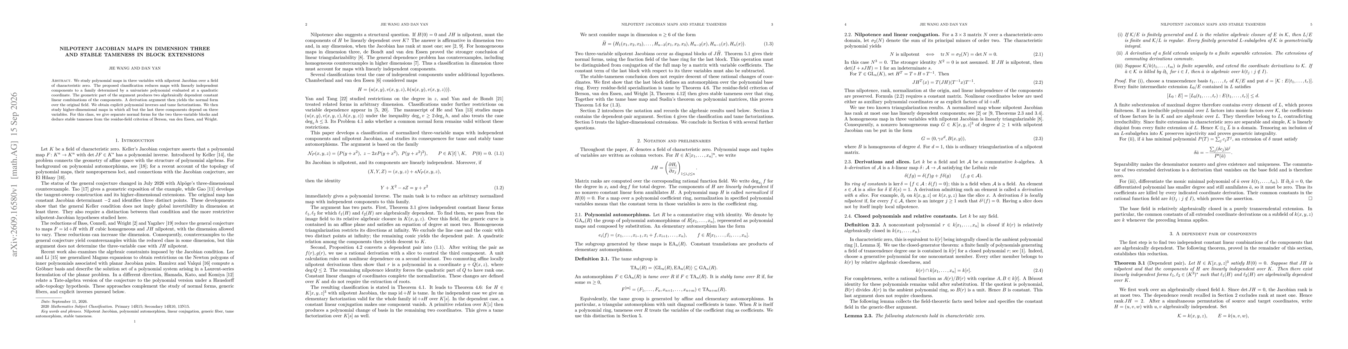 Thumbnail for Nilpotent Jacobian maps in dimension three and stable tameness in block extensions