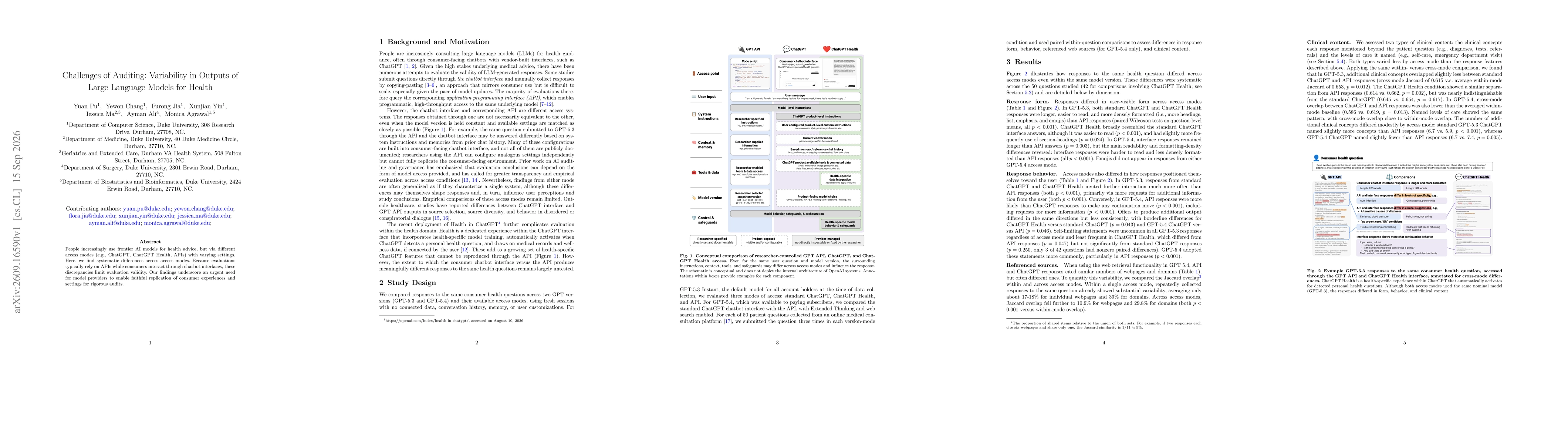 Thumbnail for Challenges of Auditing: Variability in Outputs of Large Language Models for Health