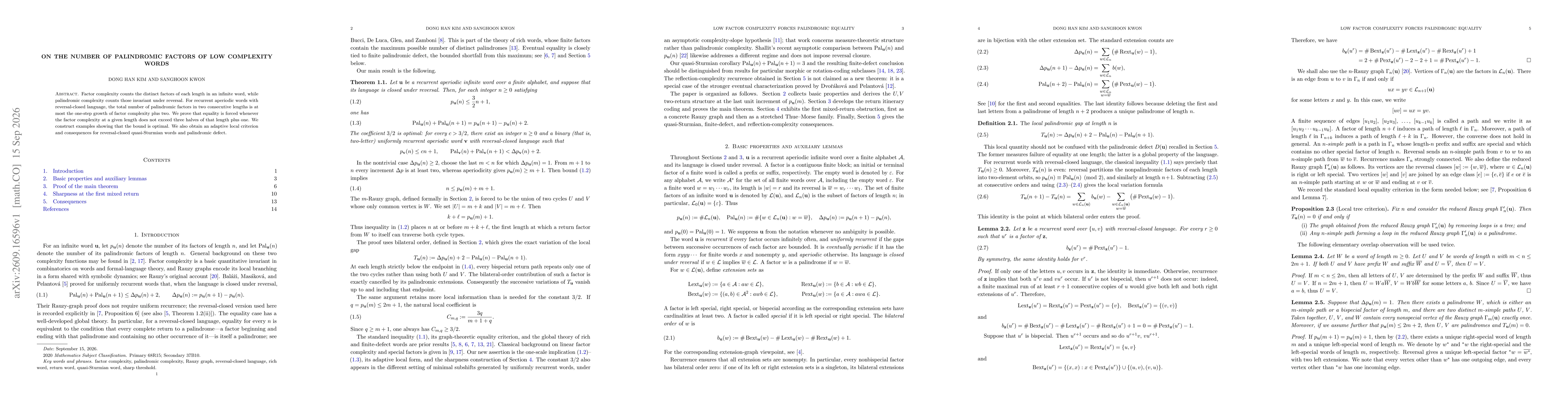 Thumbnail for On the number of palindromic factors of low complexity words