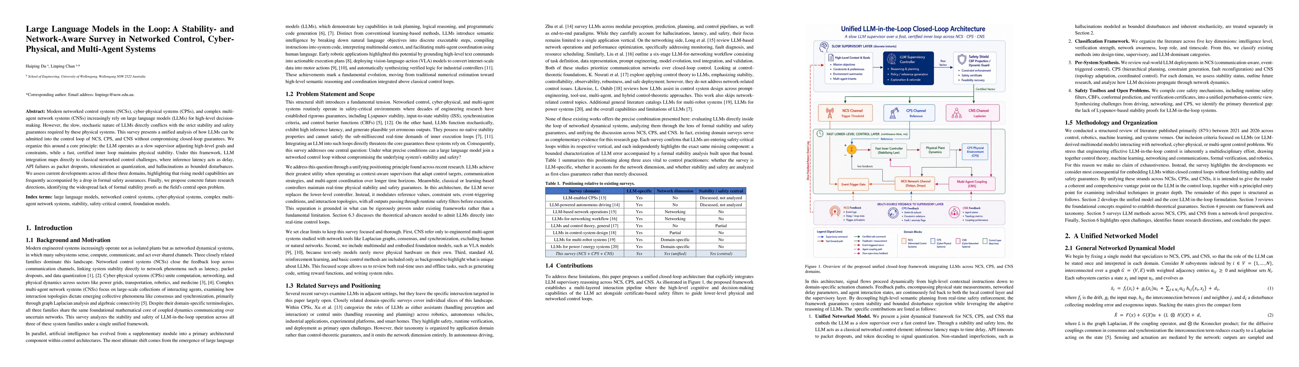 Thumbnail for Large Language Models in the Loop: A Stability- and Network-Aware Survey in Networked Control, Cyber-Physical, and Multi-Agent Systems