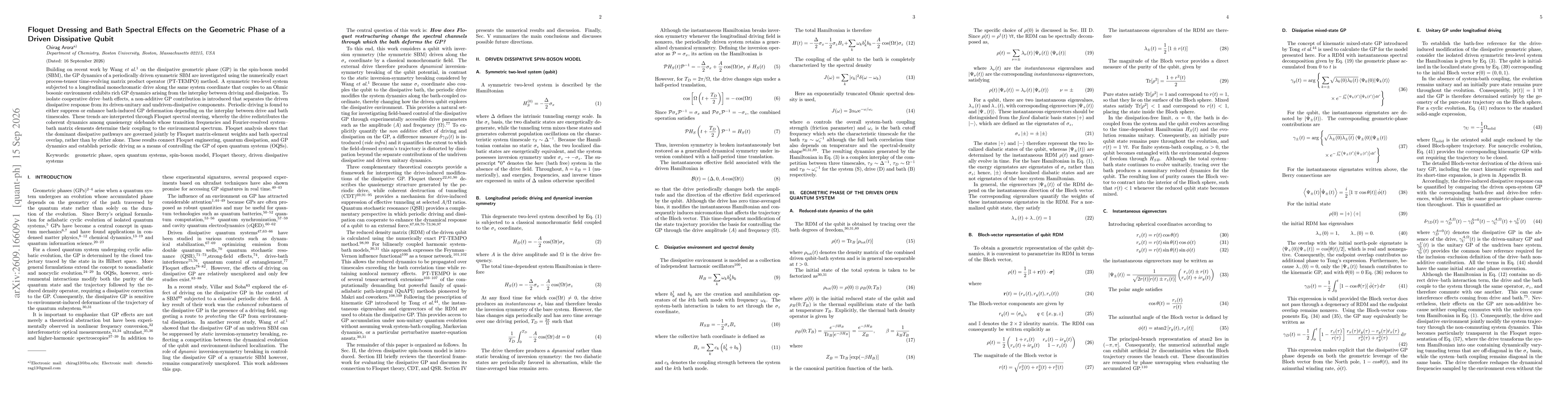 Thumbnail for Floquet Dressing and Bath Spectral Effects on the Geometric Phase of a Driven Dissipative Qubit