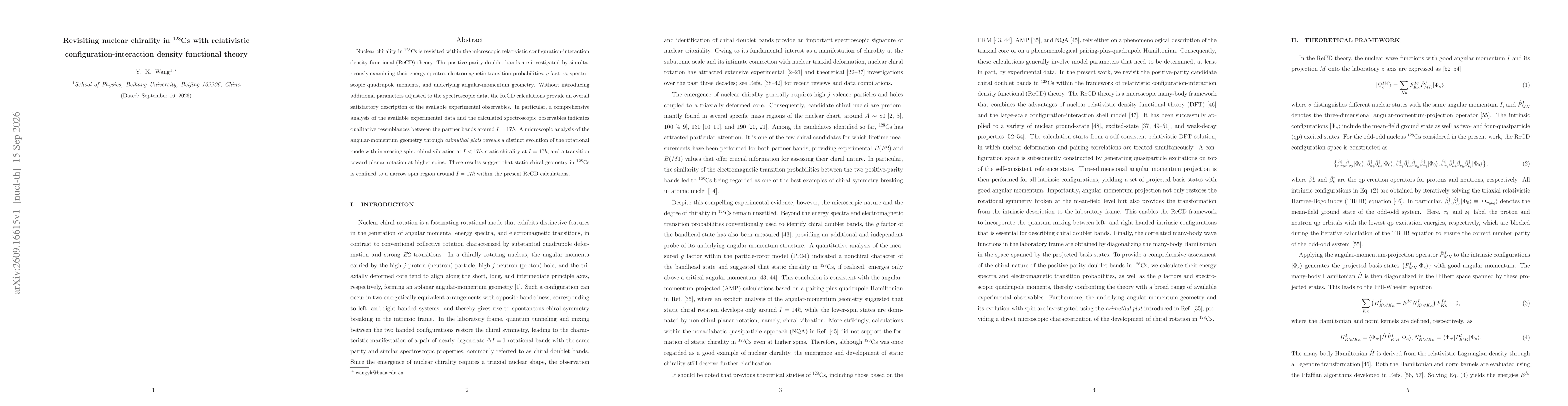 Thumbnail for Revisiting nuclear chirality in $^{128}$Cs with relativistic configuration-interaction density functional theory