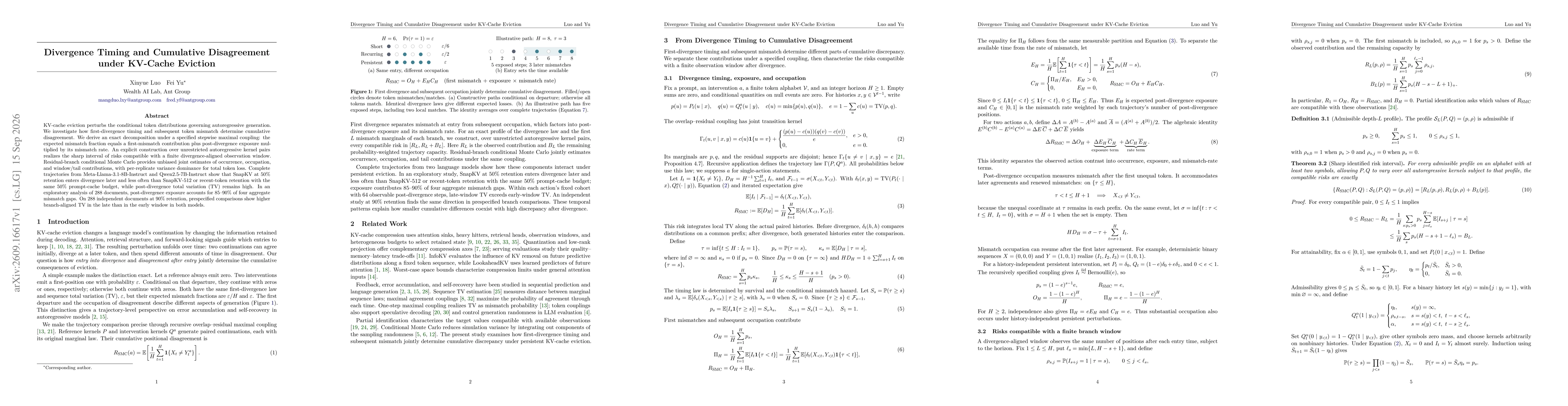 Thumbnail for Divergence Timing and Cumulative Disagreement under KV-Cache Eviction