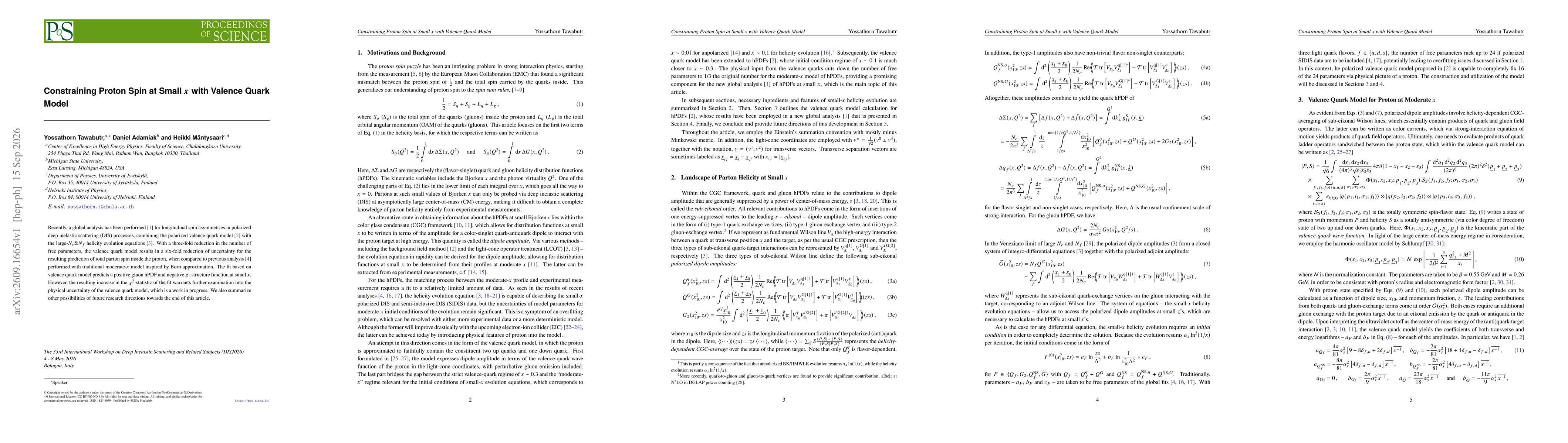Thumbnail for Constraining Proton Spin at Small $x$ with Valence Quark Model