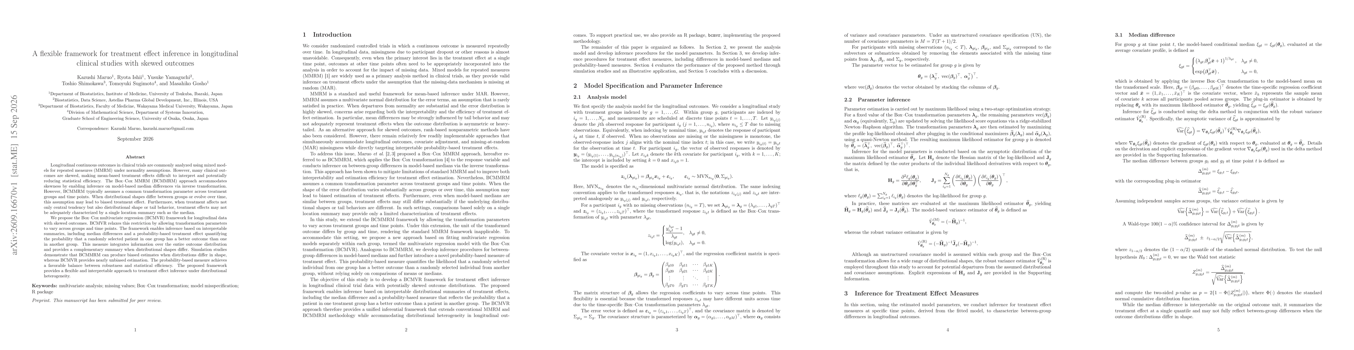 Thumbnail for A flexible framework for treatment effect inference in longitudinal clinical studies with skewed outcomes