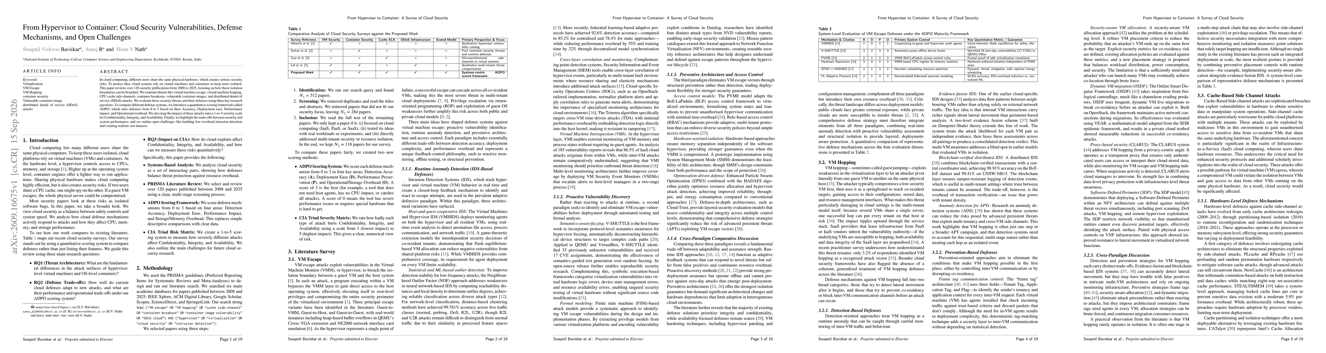 Thumbnail for From Hypervisor to Container: Cloud Security Vulnerabilities, Defense Mechanisms, and Open Challenges